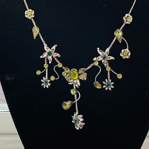 2 ITEMS VNT floral drop  moon glow stone necklace & signed ORA ANTIQUE earrings